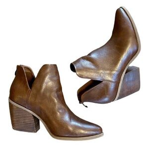 Michael By Michael Shannon Aubrey Block Heel Pointed Toe Zip Bootie, Brown, 10